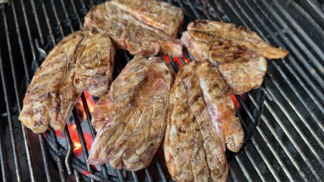 Cooking lamb chops on a barbecue