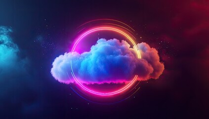 Fototapeta premium Neon circle framing a vibrant cloud