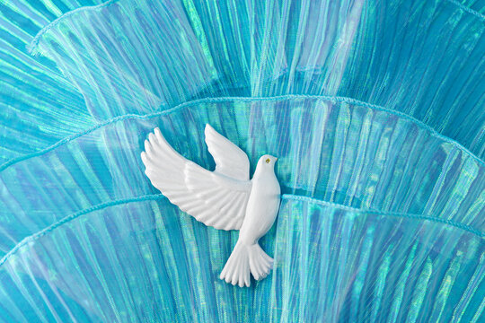  White Dove on Turquoise Pleated Fabric Pentecost concept - Powered by Adobe