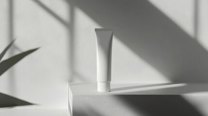 White skincare tube mockup set against matte gray surface with soft lighting, blank and ready for custom branding.