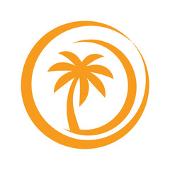 Island Circle Tropical Palm Tree Logo Vector.