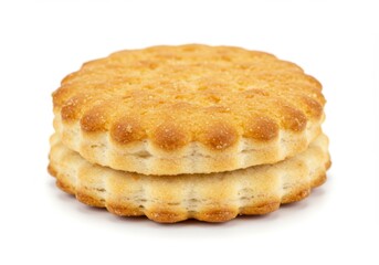 Two round crackers stacked isolated on white background