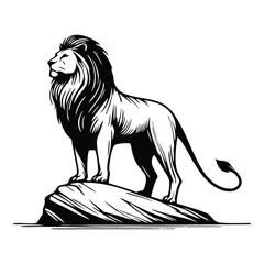 Monoline Lion Standing on Stone Logo – Linear Animal Symbol