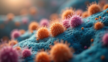 Obraz premium Colorful microscopic view of vibrant cells