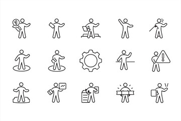 Minimalist line art icons representing teamwork and business success concepts