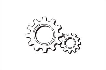Minimalist technical drawing of industrial cogwheels in monochrome style