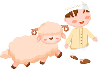 boy with sheep and cow