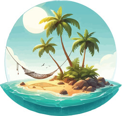 Tropical Island Paradise Illustration