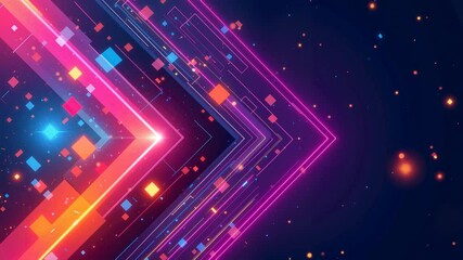 Abstract neon arrows with geometric shapes in vibrant colors   - Powered by Adobe