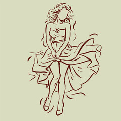 a girl is posing with a long dress vector for card decoration illustration
