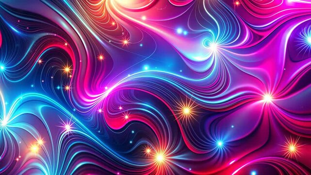 Mesmerizing Neon Swirls Dance with Sparkling Stars in a Cosmic Ballet