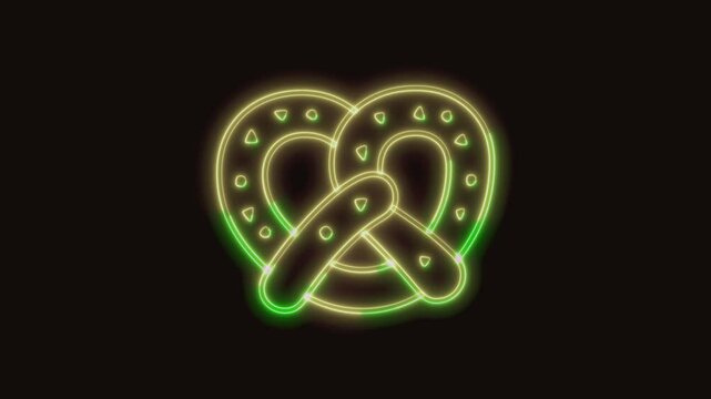 Pretzel Icon Neon Seamless Loop 4K (Black Background) | Animated Promotional Typography for Video Editing