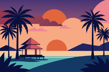 Obraz premium romantic-sunset-over-a-beach-resort-with-soft-ligh