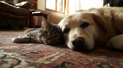 Cozy Cat and Dog Resting Together AI Generative