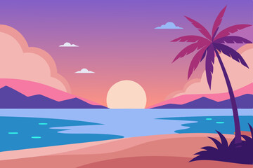 Naklejka premium tropical beach with palm trees