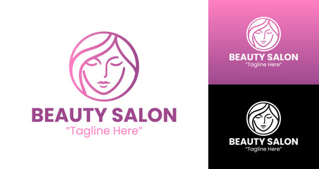 Professional Beauty Salon Logo with Feminine Silhouette and Soft Pink Gradient Design