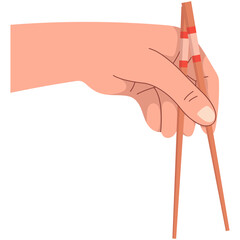 Hand Holding Chopsticks. Hands holding chopstick for eat asian seafood, japanese chop stick japan chinese sushi food eating tool in arm, oriental cartoon neat vector illustration. Set of Hand holding 