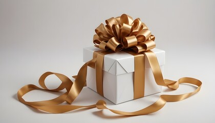 Elegant Gift Box with a Golden Ribbon and Bow on a Neutral Background