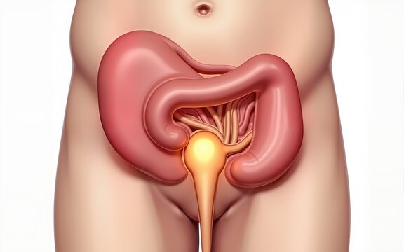 Enlarged Prostate organ gland as Benign Prostatic Hyperplasia as a urology medical illustration concept for part of the male reproductive anatomy and lower urinary tract symptoms. High quality
