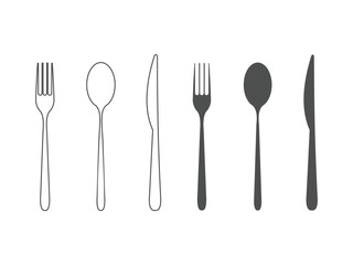 minimalist fork, spoon and knife design symbol, vector, isolated on transparent background