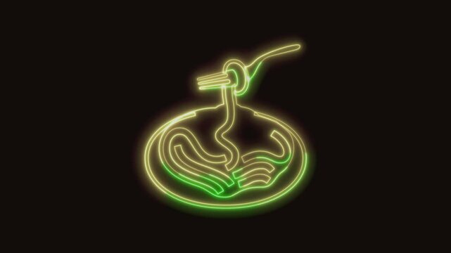 Spaghetti Icon Neon Seamless Loop 4K (Black Background) | Animated Promotional Typography for Video Editing