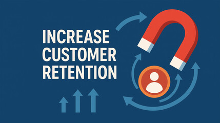 Increase repeat customer retention strategy with magnet icon for loyalty and business growth sales promotion deal concept