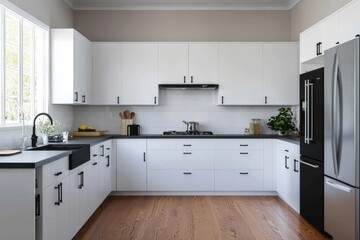 Fototapeta premium The harmonious use of white creates a fresh and inviting culinary space.