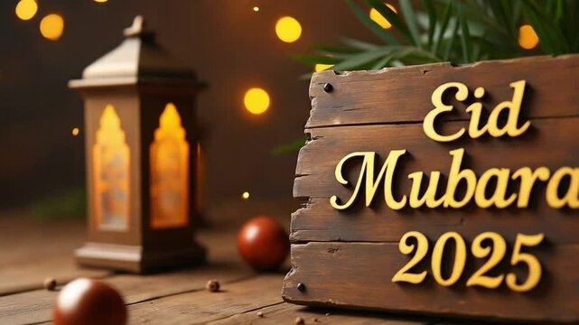  Eid Mubarak Wooden Sign with Candles and Lights