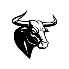 Bull Head Illustration. Silhouette. Black and white.