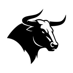 Bull Head Illustration. Silhouette. Black and white.