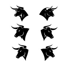 Bull Head Illustration. Silhouette. Black and white.