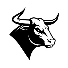 Bull Head Illustration. Silhouette. Black and white.