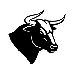 Bull Head Illustration. Silhouette. Black and white.