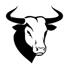 Bull Head Illustration. Silhouette. Black and white.