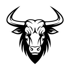 Bull Head Illustration. Silhouette. Black and white.