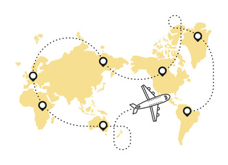 イラスト素材：世界地図と飛行機 © Asagi