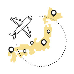 イラスト素材：日本地図と飛行機