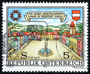 Postage stamp Austria 1987 main square of Freistadt