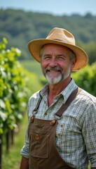 Fototapeta premium Smiling farmer in a vineyard