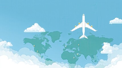 Air Travel Concept with Airplane and World Map Illustration