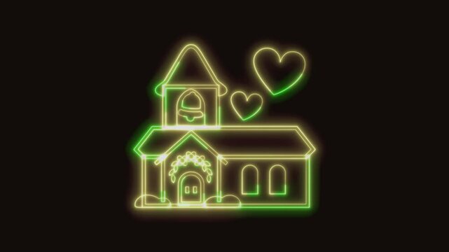 Wedding Icon Neon Seamless Loop 4K (Black Background) | Animated Promotional Typography for Video Editing