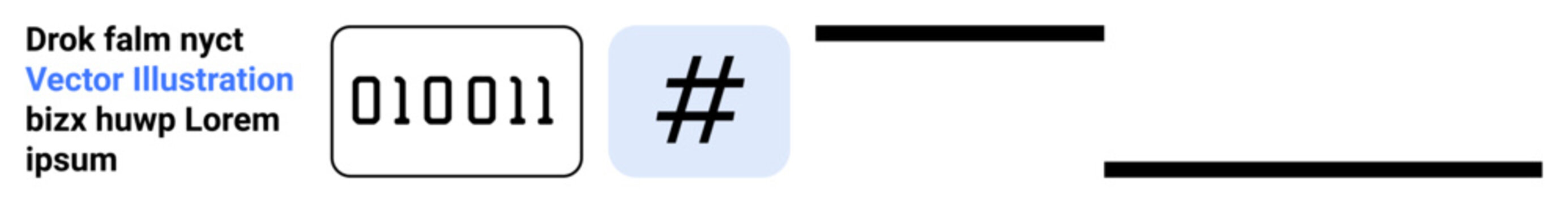Text fragments with numeric code, digital icons, and metadata tag in a clean layout. Ideal for technology, communication, coding, data analysis, social media, programming or a simple landing page