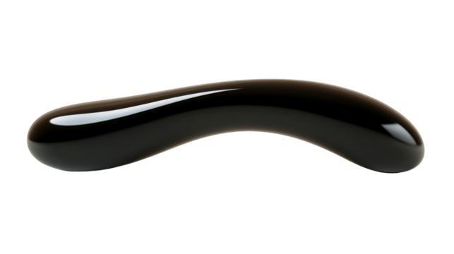 Abstract black glassy form on black void background, cut out transparent