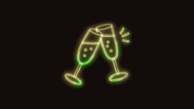 Wine Icon Neon Seamless Loop 4K (Black Background) | Animated Promotional Typography for Video Editing