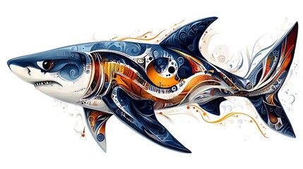 Tribal shark abstract ink drawing high resolution hd image