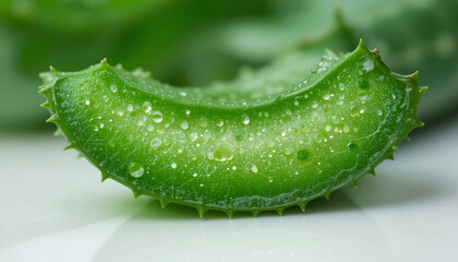 slice of aloe vera with water drops