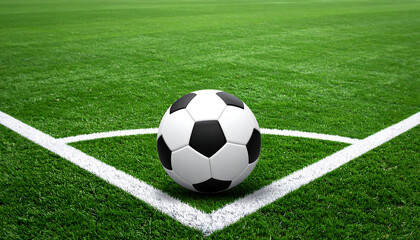 Fototapeta premium A classic black and white soccer ball placed for Corner kick