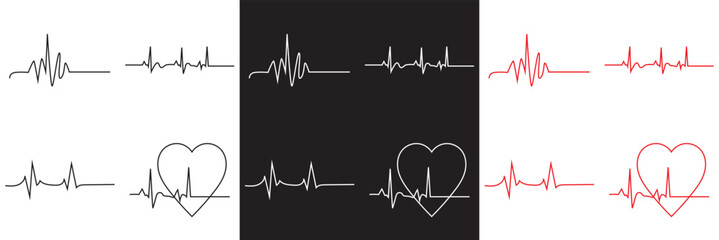 Naklejka premium Heartbeat line collection. cardiology, medical pulse, ECG, EKG design, health monitoring vector. Vector for websites, mobile interfaces, presentations, banner, visual branding etc. EPS 10