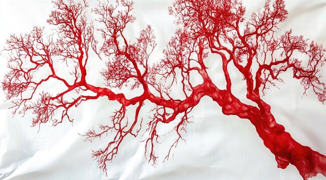 Red tree branches on white fabric