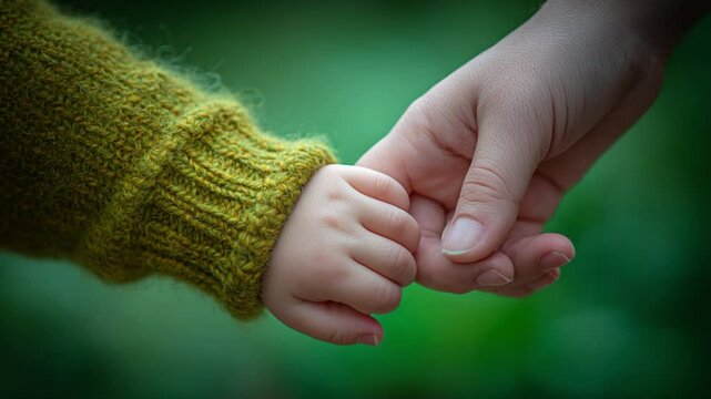 Bond of a Lifetime: A tender moment is captured, the tiny hand of a child gently clasped by an adult's hand, symbolizing the unbreakable bond of love, care, and guidance.
